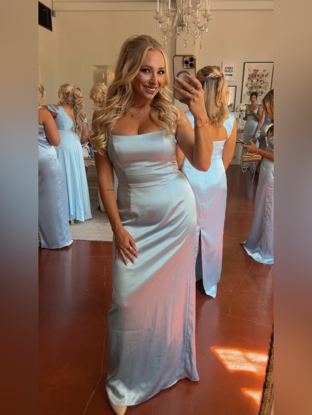 LAST CHANCE- Azazie Satin Scoop-Back Maxi Dress in Light Blue